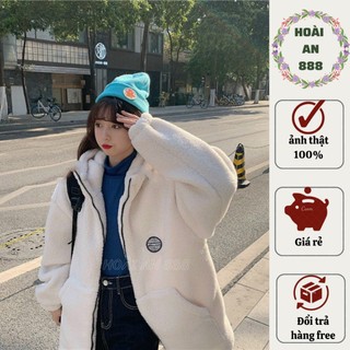 Áo khoác lông unisex dày túi trước logo ngực có mũ siêu đẹp