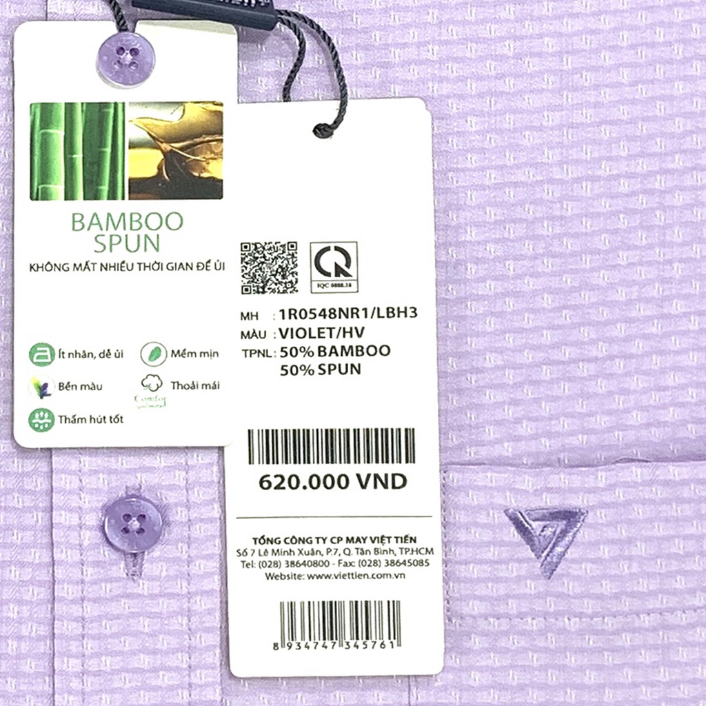 Viettien - Áo sơ mi nam dài tay họa tiết 1R0548 regular dáng rộng chất liệu sợi tre gỗ sồi