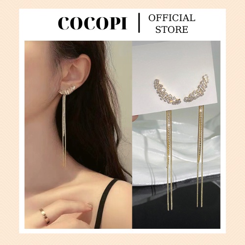 Bông Tai, Khuyên Tai dáng dài vành cung ôm trái tai đính đá sang trọng COCOPI Accessories - BT105