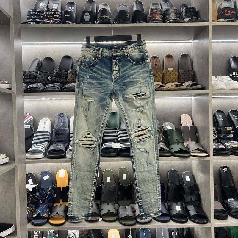 Quần bò Amiri rách gối vá thổ cẩm 7 màu chất chơi like autk 6805, quần jean nam rách vá gối sịn