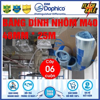 [ Cây 6 cuộn ] Băng dính Nhôm (40mic*48mm*25M) – Dùng quấn ống bảo ôn điều hòa trung tâm – Cách nhiệt kho lạnh