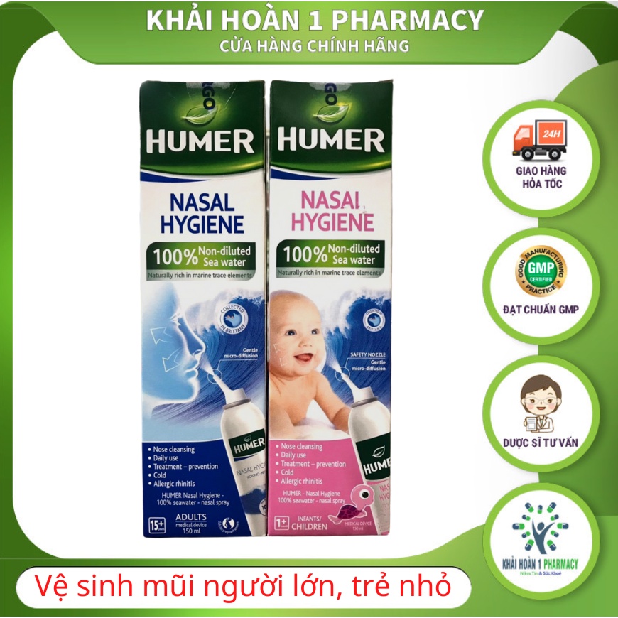 Dung dịch xịt mũi HUMER NASAL HYGIENE xuất xứ pháp cho người lớn và trẻ nhỏ 100% nước biển sâu - Chai 150ml