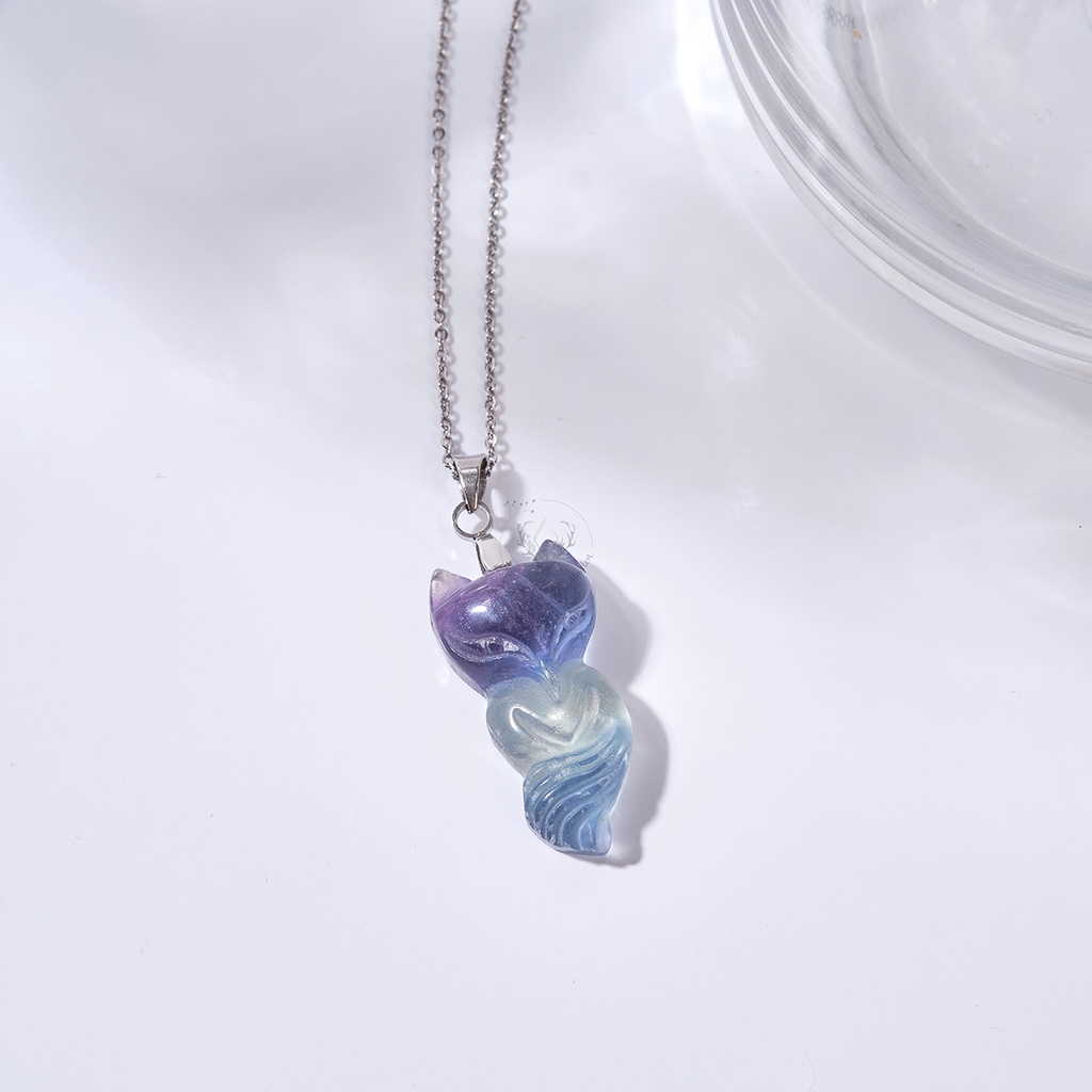 Mặt Dây Chuyền Hồ Ly Đá Fluorite Thiên Nhiên