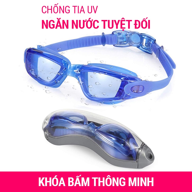 GiGiBomstore Kính bơi ánh kim chống tia UV , chống hấp hơi kiểu dáng thể thao Khóa bấm phía sau dễ dàng đeo và tháo kính