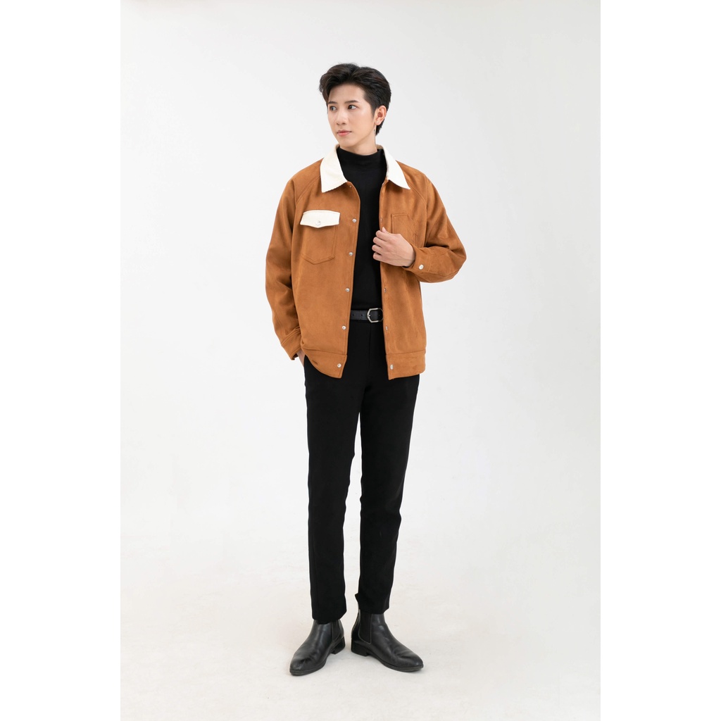 Áo Khoác Da Lộn Jacket MANDO Cúc Bấm Cổ Bẻ, Túi Phối Màu Phong Cách Thời Trang Hàn Quốc - JAK004