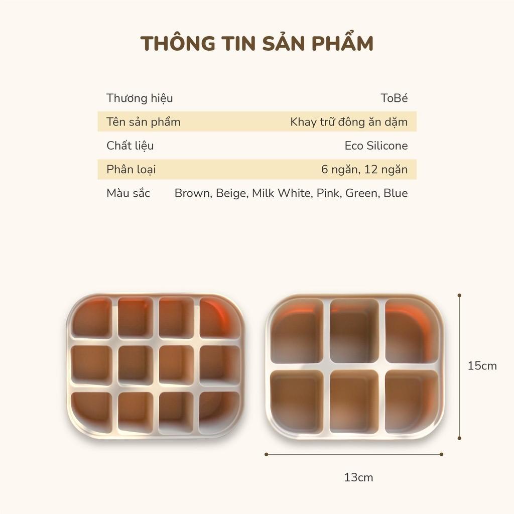 Khay Trữ Đông Đồ Ăn Dặm Có Nắp TOBE Chất Liệu Eco Silicone - An Toàn, Tiện Lợi, 6 Ngăn Và 12 Ngăn