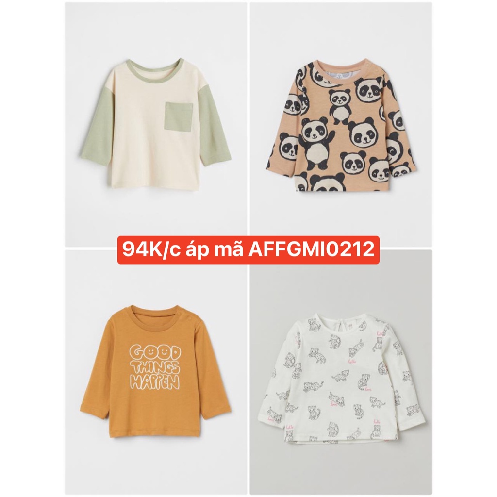 Áo bé trai bé gái cotton thu đông dài tay HM Auth