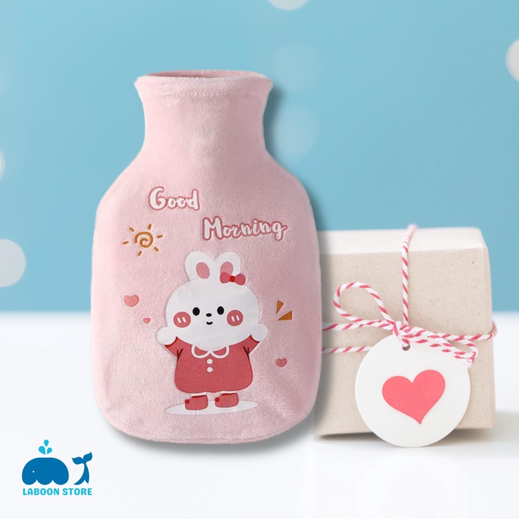 Túi chườm ấm bụng đa năng Laboon 1000ml phiên bản Bunny love, quà tặng ý nghĩa cho bạn gái