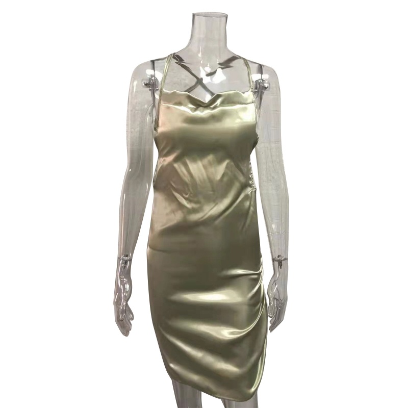 Brroa Đầm Ôm Hai Dây Bằng Vải Satin Hở Lưng Có Dây Rút Gợi Cảm Cho Nữ Clu