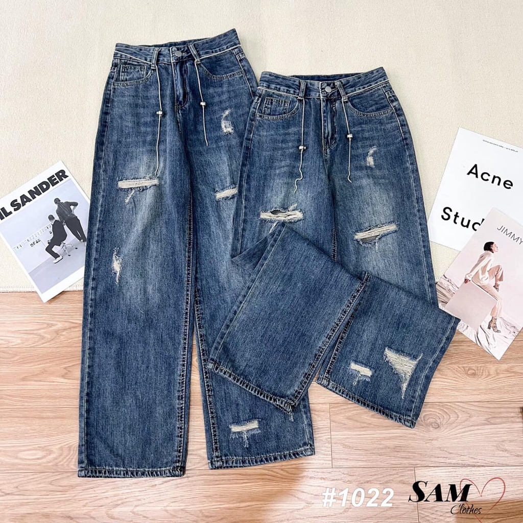 Quần jeans suông kèm đai xích 1022