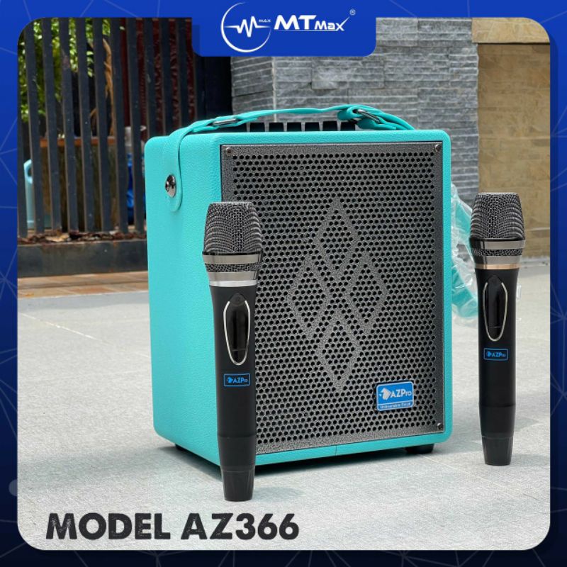 Loa Xách Tay karaoke Bluetooth Azpro 366 Mẫu Mới Bass 15cm 1 Trung 1 Treble 2 Mic Chống Hú