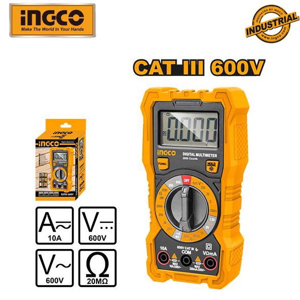 Đồng hồ vạn năng INGCO DM200 | Đồng hồ đo điện vạn năng Điện áp DC 200mV/2V/20V/200V/600V Điện áp AC 200V/600V Dòng điện