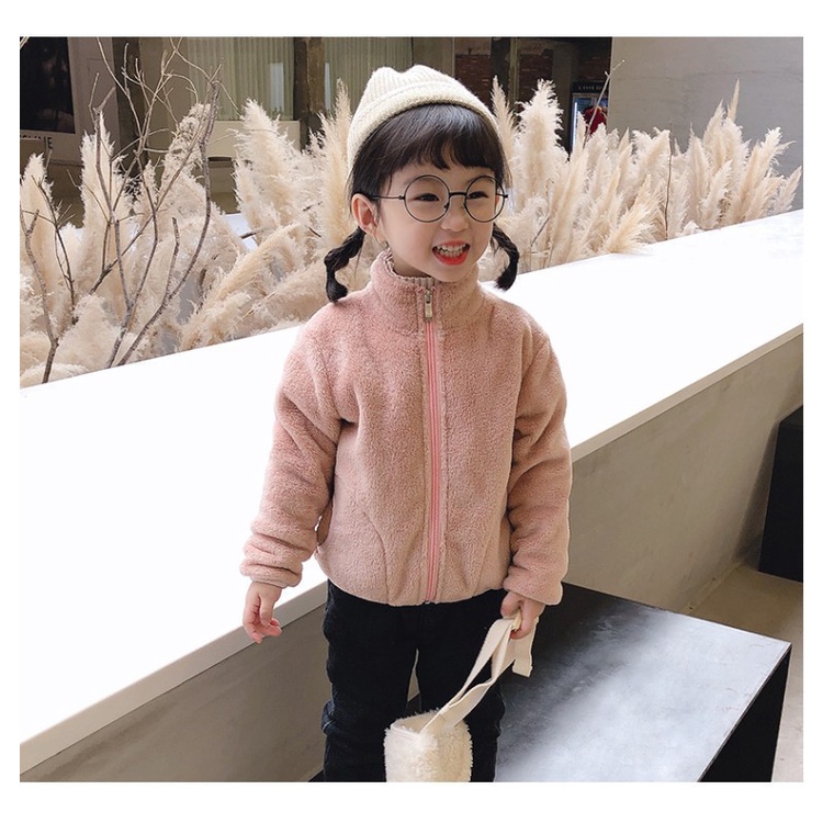 BABEPROUD Áo khoác vải len san hô màu sắc trơn xinh xắn thời trang dành cho bé 2-8 tuổi