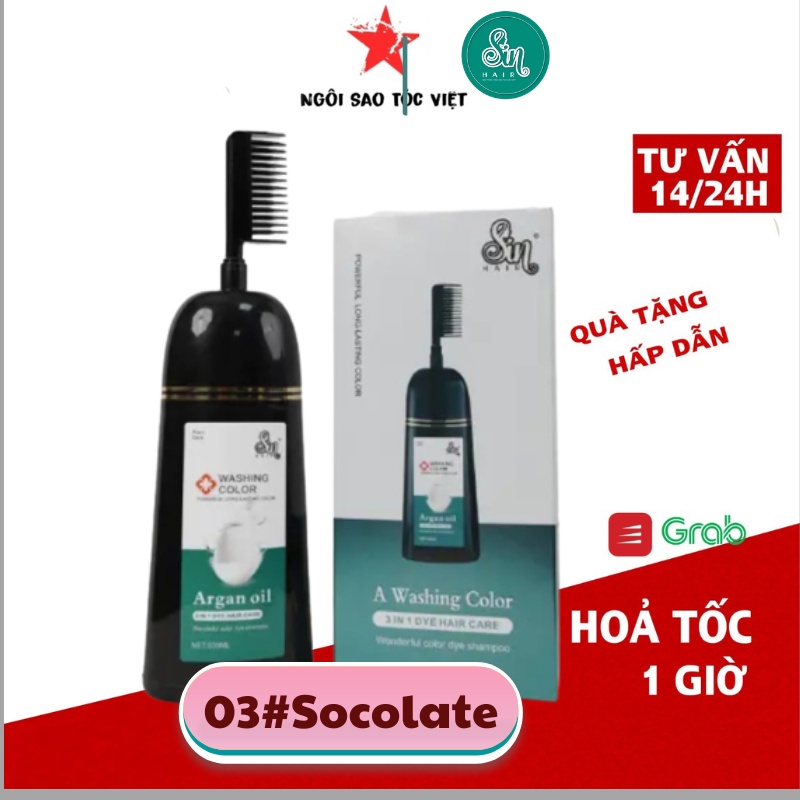 Dầu gội đổi màu tóc thời trang Sin Hair 500ml màu đỏ nâu lạnh hạt dẻ chocolate nâu tự nhiên xanh rêu trà sữa