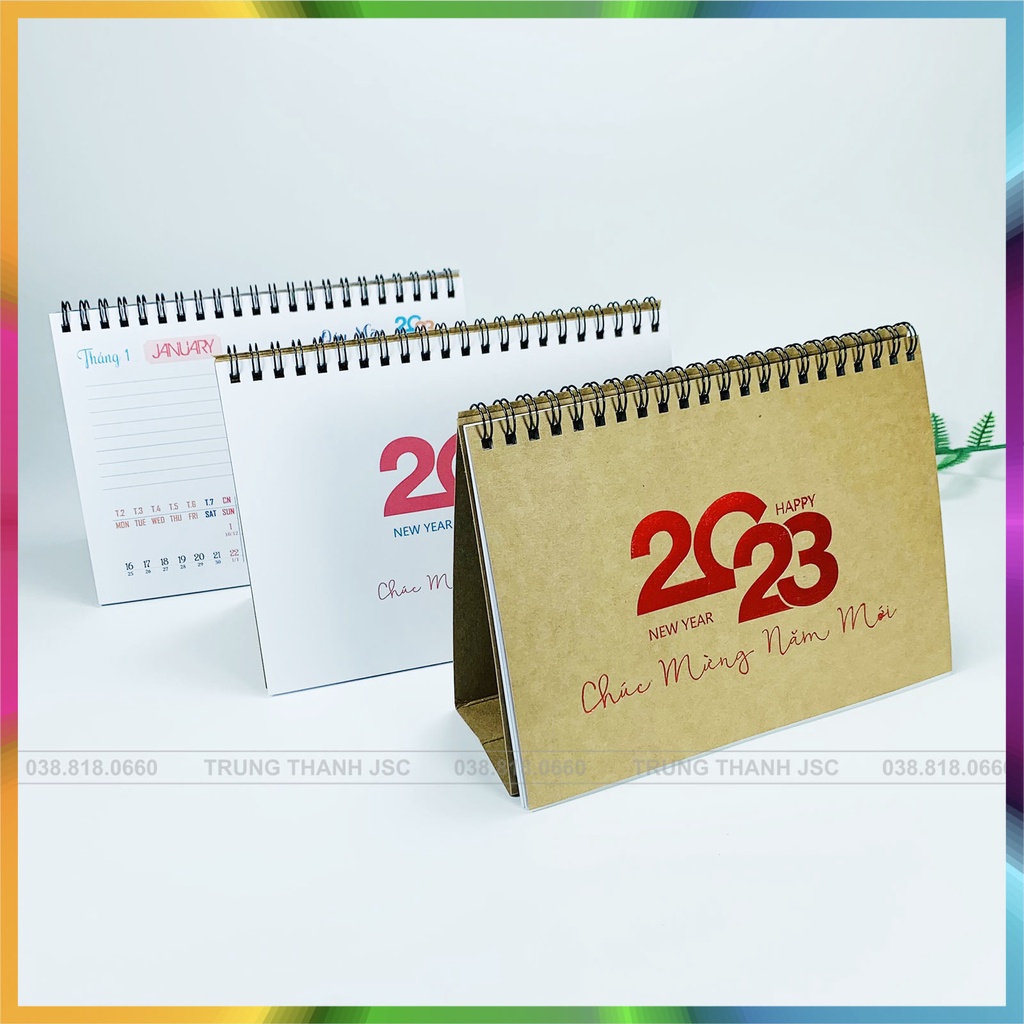 Lịch Để bàn 2023-Basic-Đế giấy Kraft - có âm lịch, ghi chú Planne