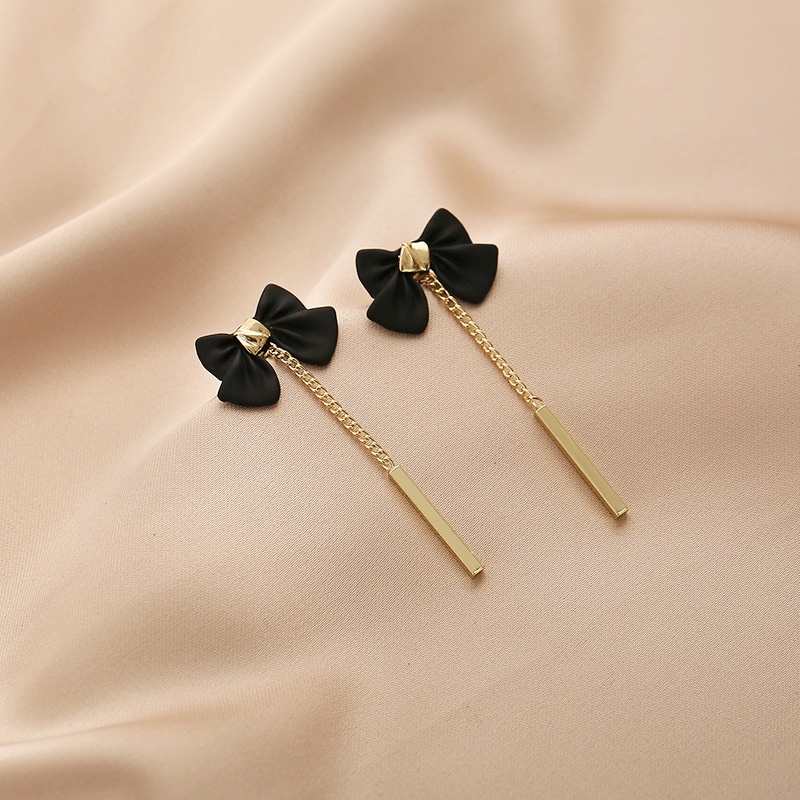 Bông Tai Mạ Bạc 925 Dáng Dài Đính Nơ Tua Rua Thời Trang Hàn Quốc Cho Nữ