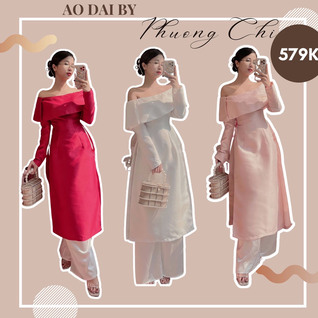 Áo dài cách tân HOT NHẤT Tết 2023 - sang chảnh LUXURY cao cấp mã PC5 HỒNG TRẮNG