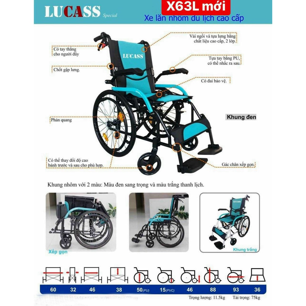 Xe lăn du lịch hợp kim nhôm siêu nhẹ