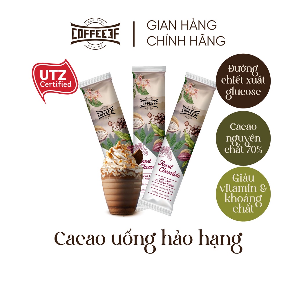 Cacao/Socola uống hảo hạng Finest Chocolate gói lẻ 22g - 70% cacao Đắk Lắk - Coffee 3F