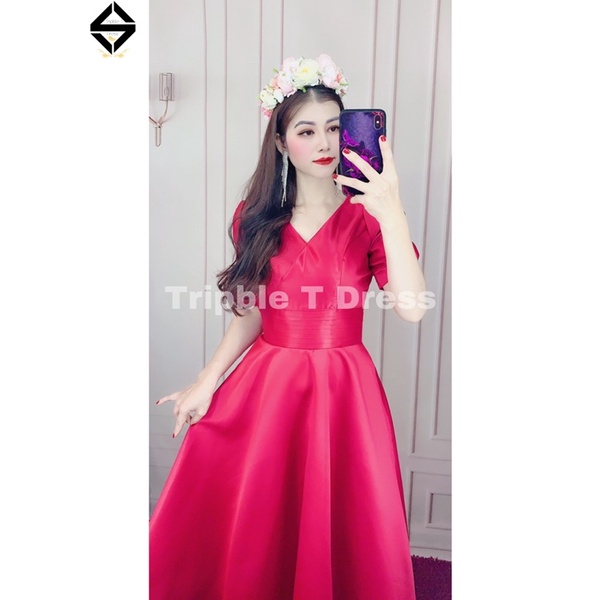 Đầm xoè cưới đi bàn nhẹ nhàng TRIPBLE T DRESS bo eo tay phồng nơ lưng - size S/M/L -MS103Y