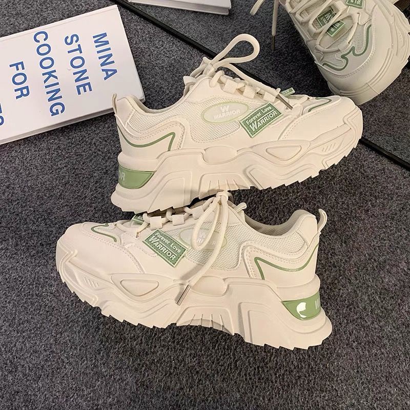 Giày Sneaker Đế Dày Phối Lưới Thoáng Khí Màu Xanh Lá Thời Trang Thu Đông Cho Nữ