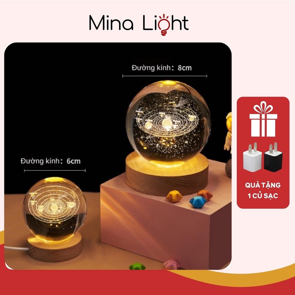 Quả cầu pha lê phát sáng, đèn ngủ 3d để bàn đèn led trang trí phòng ngủ phòng khách siêu dễ thương