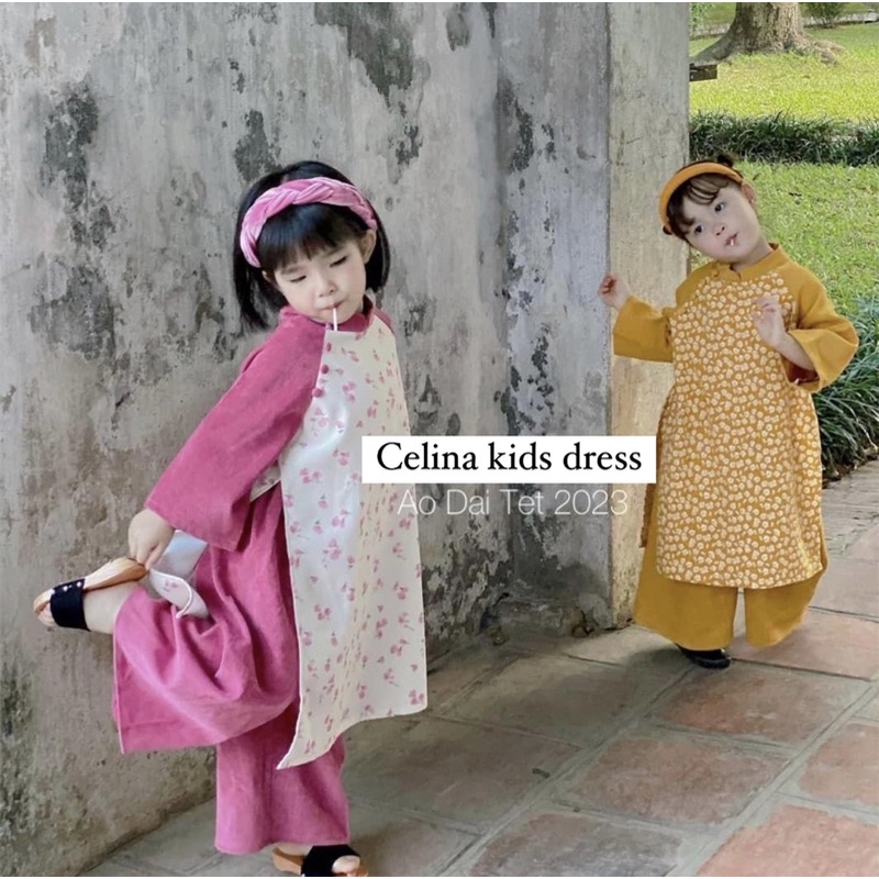 Áo Dài Bé Gái CELINA D05 Áo Dài Cách Tân Cho Bé Gái Thiết Kế Cổ Tàu Chất Liệu Nhung Tăm Cao Cấp Hoạ Tiết Hoa Xinh Xắn