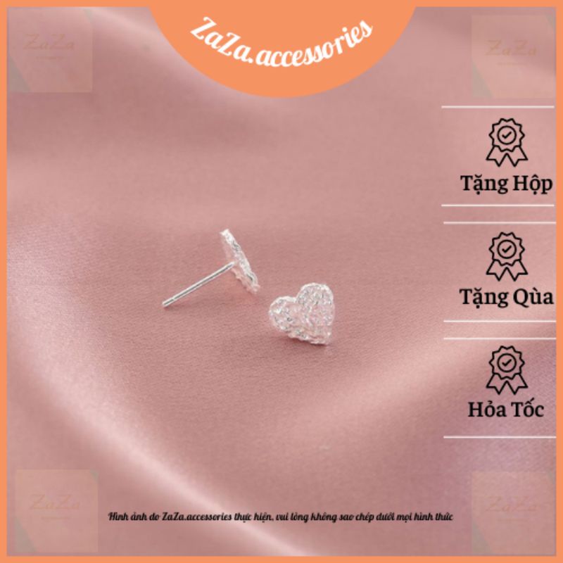 Hoa tai bạc S925 - Bông tai nữ bạc Ý Loly hình trái tim dễ thương, basic Zaza accessories