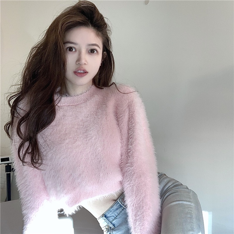Cocory vn Áo Sweater Dệt Kim Tay Dài Dáng Rộng Màu Trơn Thời Trang Mùa Thu Cho Nữ