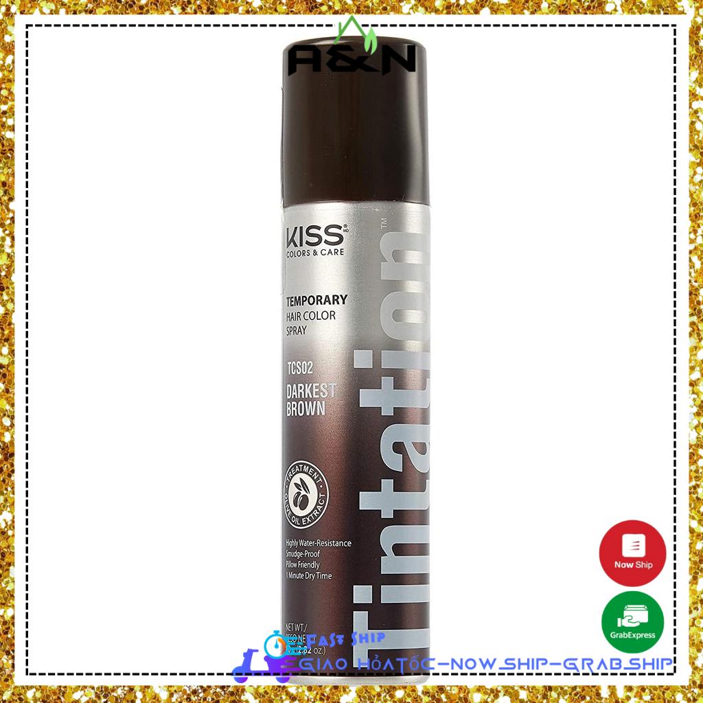 Xịt nâu đen tóc tạm thời Kiss Tintation 80gram - Hàng Mỹ