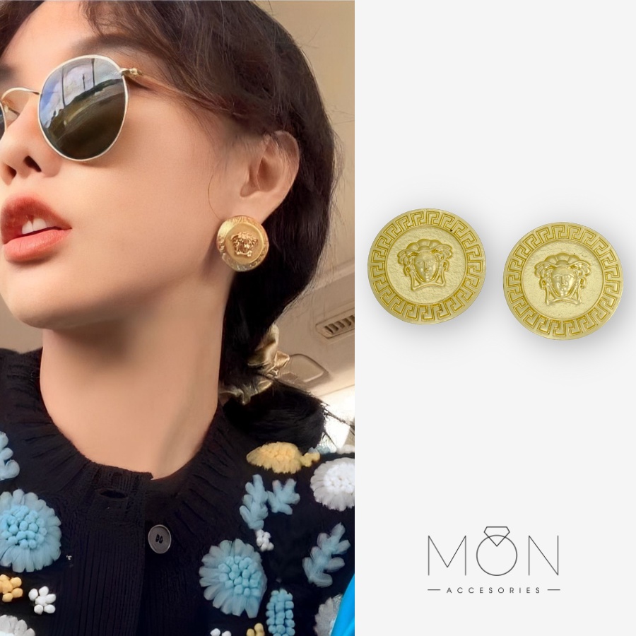 Bông tai nữ | Khuyên tai nữ cao cấp sát tai tròn viền vàng Mon.SG - KT 166 - có bán sỉ toàn quốc