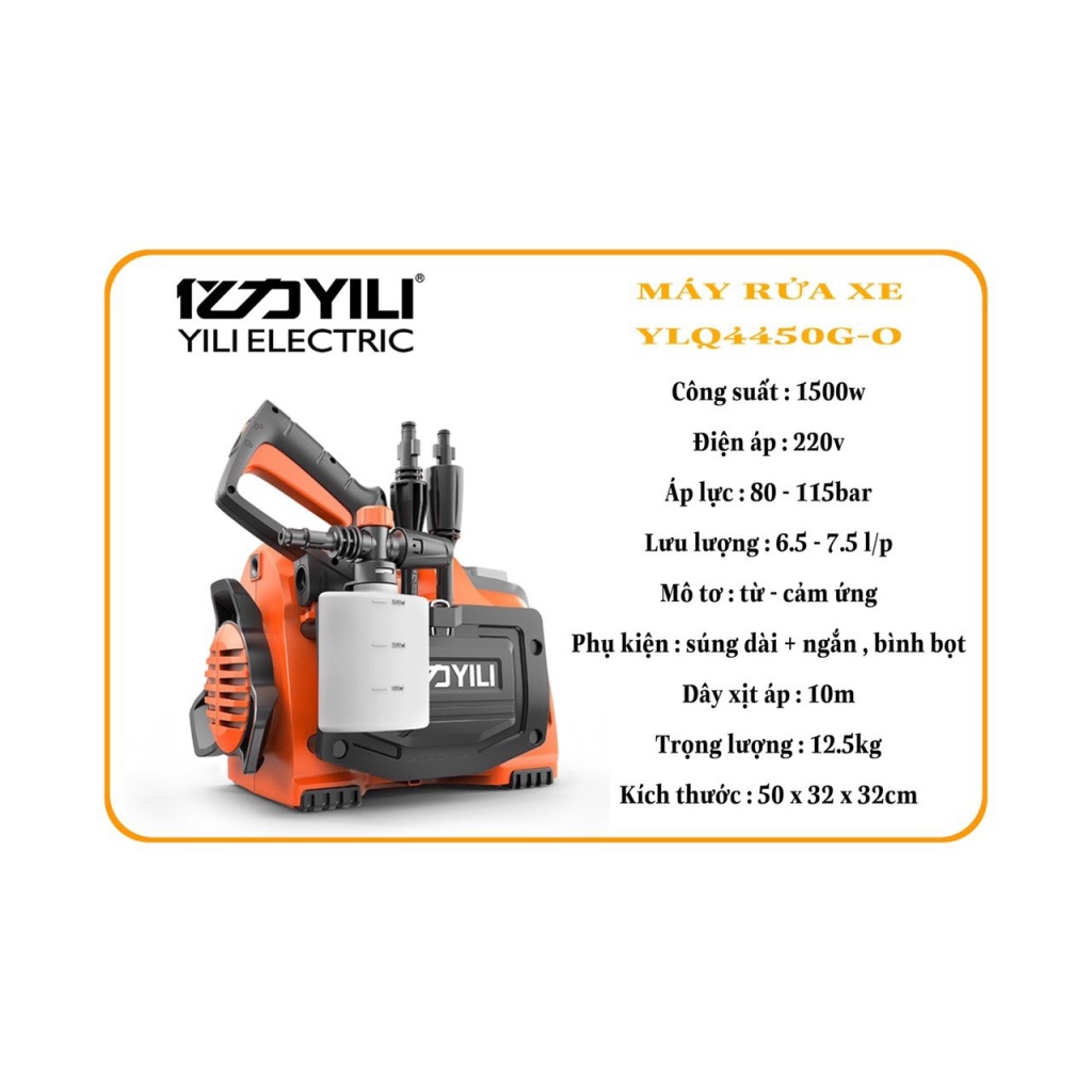 Máy Rửa Xe Áp Lực Cao Dùng Trong Gia Đình Yili Ylq4450G-O Tặng Kèm Nhiều Phụ Kiện Dùng Rửa Xe Cao Áp Ô Tô Xe Máy Mini Bả