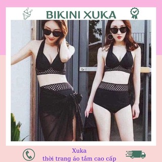 Bikini 3 mãnh gọng nâng cạp cao phối lưới sexy xuka xk19