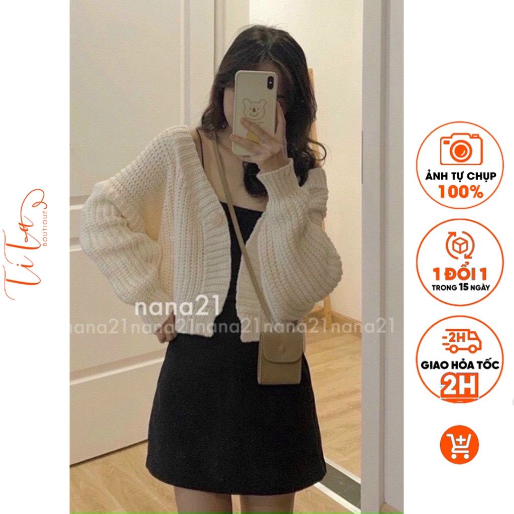 Áo khoác len Quảng Châu dáng ngắn, áo khoác cardigan ngắn cổ chữ V kiểu dáng basic - TiTa Boutique