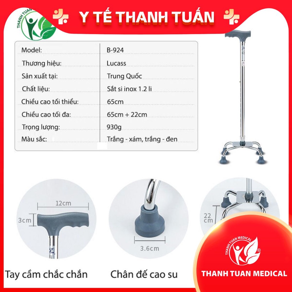 Gậy Tập Đi 4 Chân Thấp Lucass B924 - Hỗ Trợ Đi Lại Cho Người Già, Người Khuyết Tật