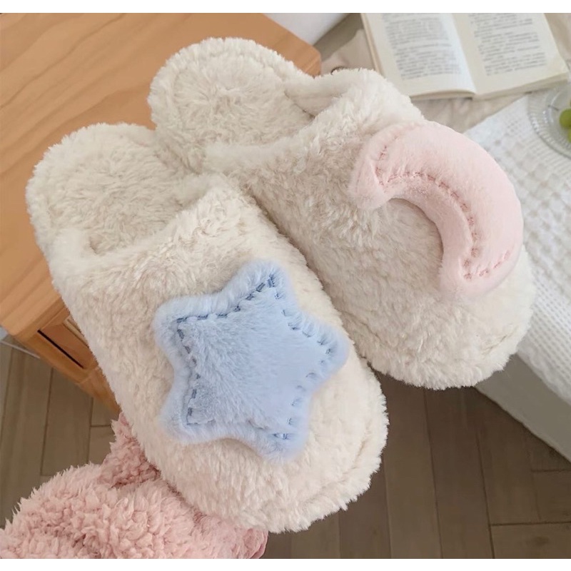 DÉP BÔNG ĐẾ THẤP GẮN HÌNH SAO/MẶT TRĂNG DỄ THƯƠNG[Order+Ảnh thật cuối]