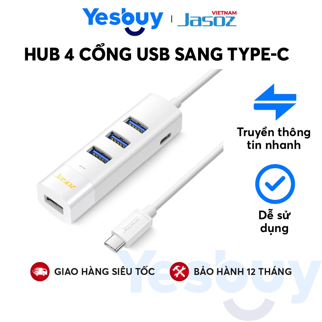 [Mã BMLT35 giảm đến 35K đơn 99K] HUB 4 cổng USB 3.0 đầu kết nối Type-C JASOZ F117 - Hàng chính hãng - Bảo hành 18 tháng