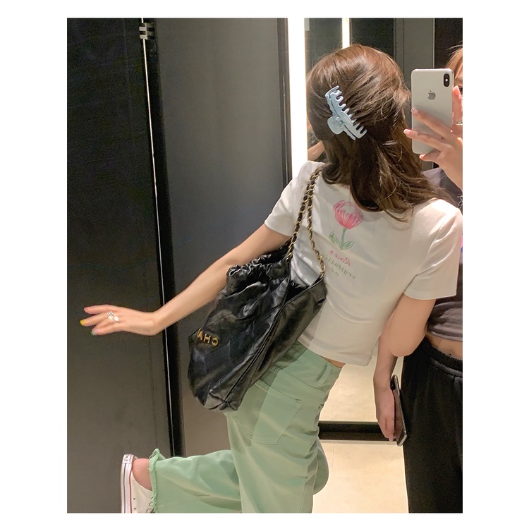 Áo Thun Ngắn Dáng Ôm In Họa Tiết Hoa Tulip Thời Trang Hàn Quốc Quyến Rũ Cho Nữ