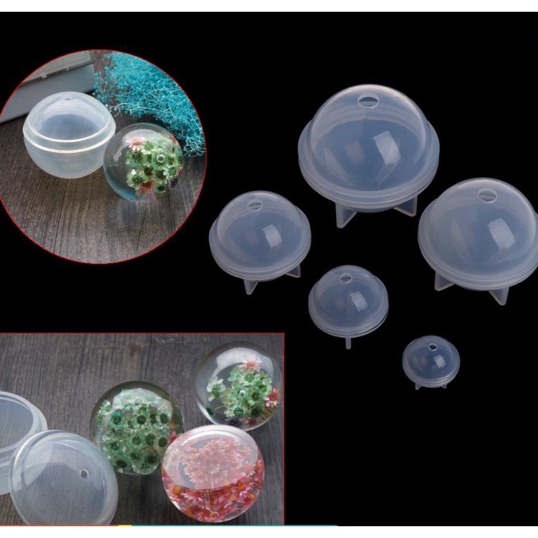 Khuôn silicone hình cầu nhiều kích thước, khuôn hình cầu làm handmade resin có đế cân bằng