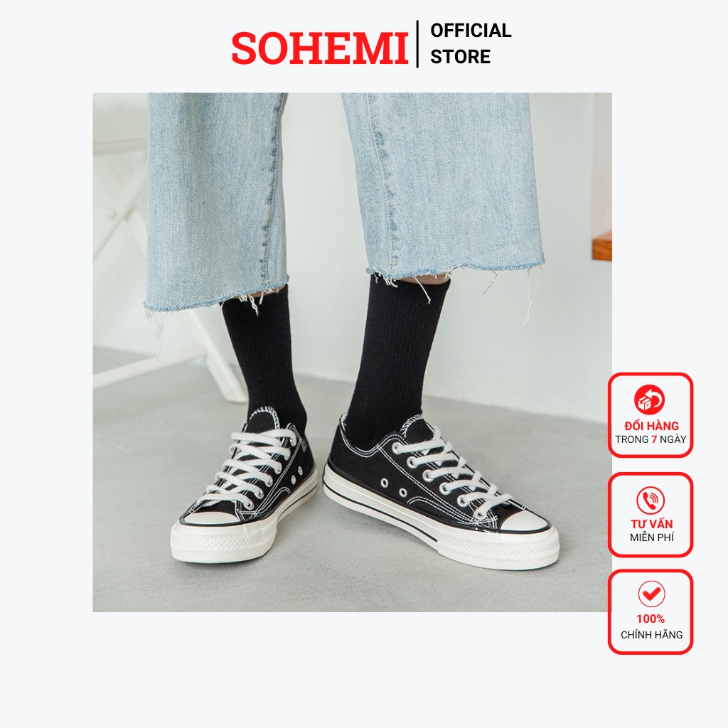 Combo 10 đôi Tất Trơn Unisex Cổ Dài chất liệu Cotton SOHEMI Vintage Hàn Quốc