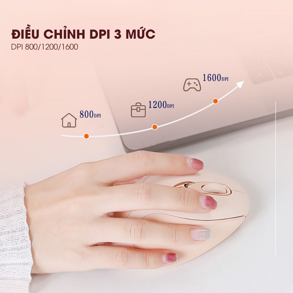 Chuột máy tính không dây SIDOTECH M8 cute màu hồng tự sạc pin dòng silent click chống ồn cho máy tính laptop masbook