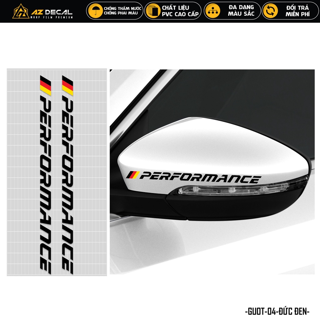Tem Dán Gương Chiếu Hậu Xe Hơi Mẫu Performance | GUOT04 | Decal Dán Xe Ô Tô Oto Chống Nước Bền Màu
