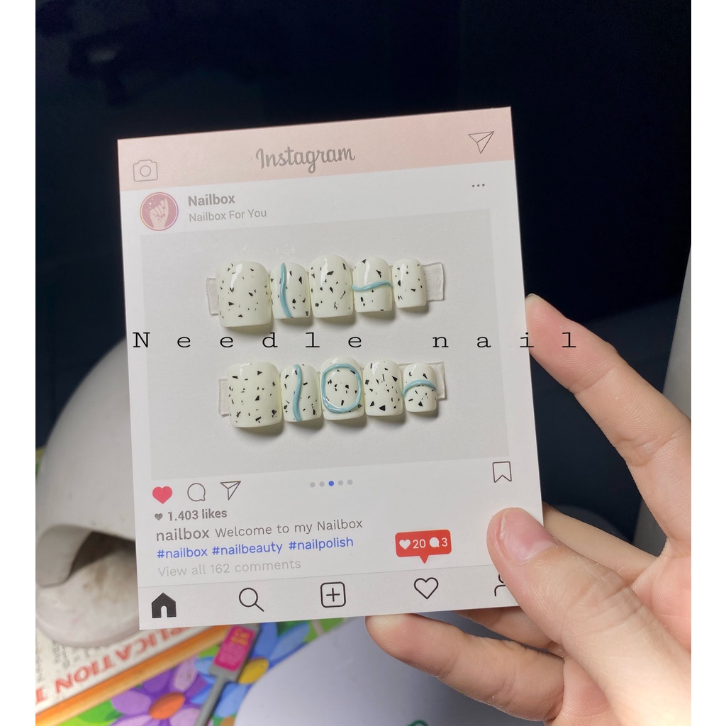 Sét nail box 10 móng tay giả họa tiết trứng cút mix gel nổi