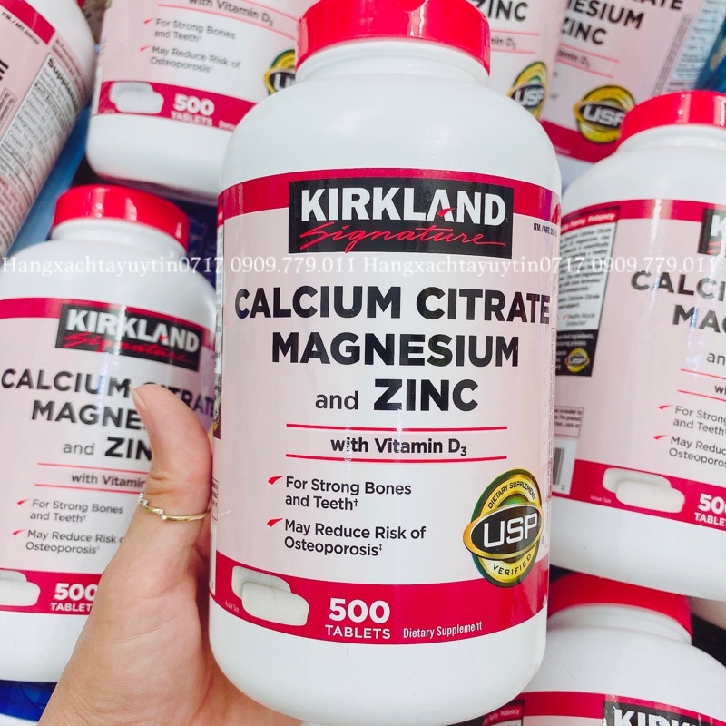 Viên bổ sung Calcium Citrate Magnesium Zinc Vitamin D3 Kirkland Mỹ 500v [Hàng chuẩn Air]