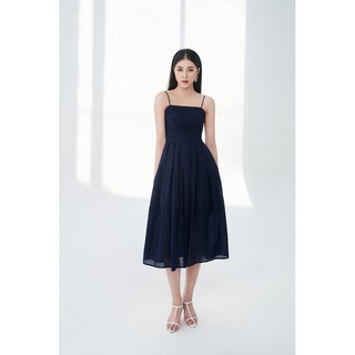 Đầm dây midi kiểu 2 lớp cúp ngực thời trang GAGO màu xanh navy GG4115