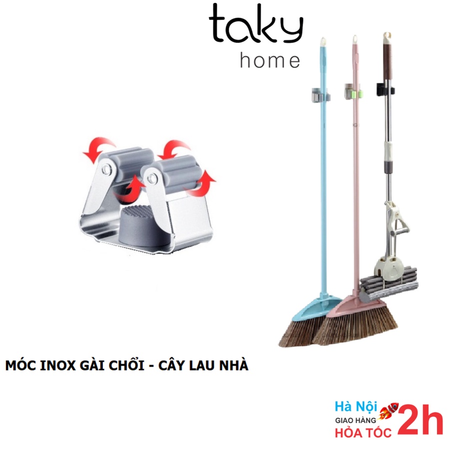 Giá Inox Treo Chổi Và Cây Lau Nhà Gắn Tường, Gọn Gàng - Ngăn Nắp, Gắn Keo Siêu Chắc Không Khoan Đục -TakyHome 4031