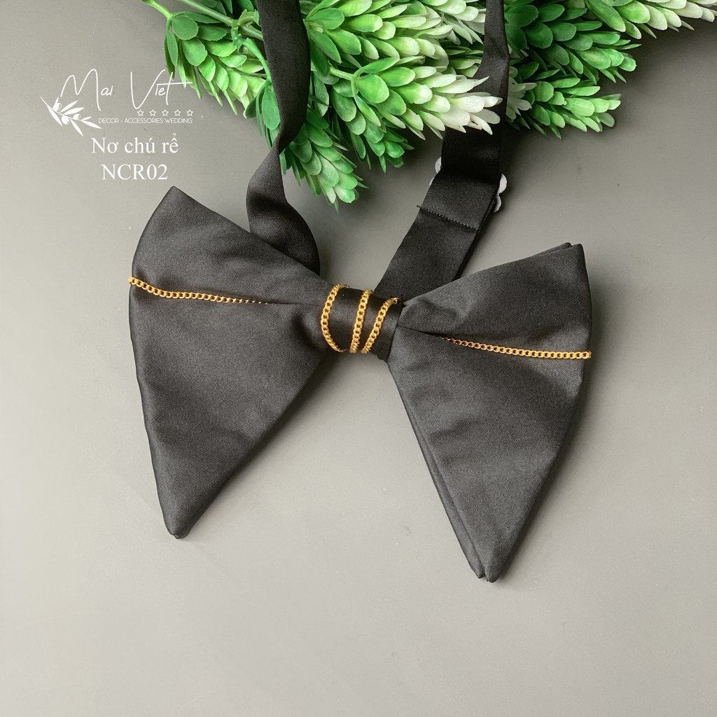 Nơ chú rể kiểu tai mèo, chất vải nhung và phi bóng 2 cánh nơ rộng