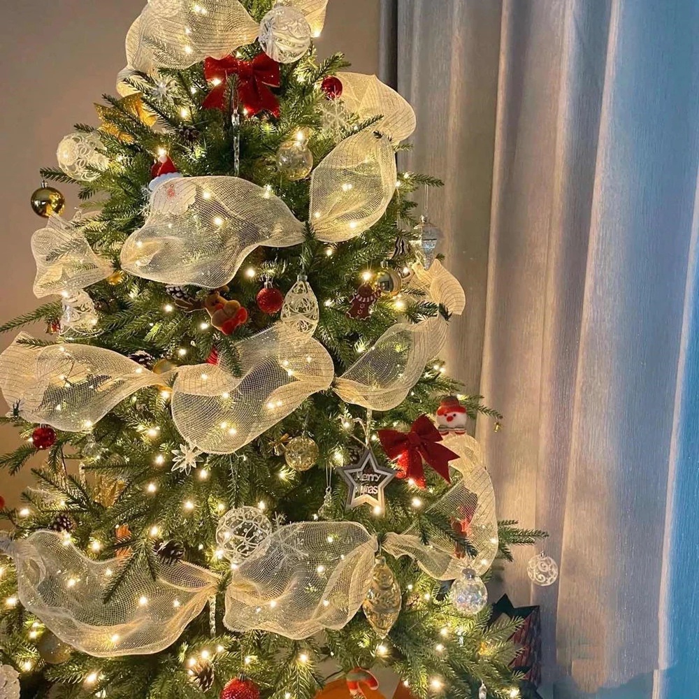 Cuộn Dây Ruy Băng Màu Trắng Vàng 30cm Dài 10 Yards Trang Trí Cây Thông Giáng Sinh Năm Mới 2023