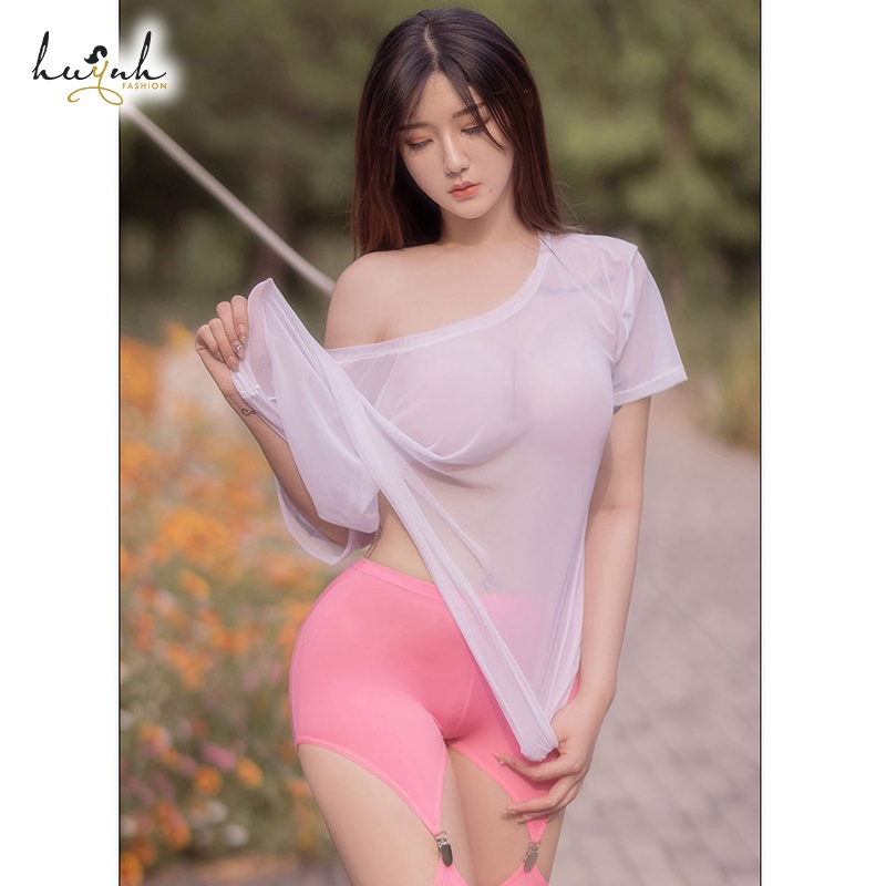 Áo Phông Trễ Vai Xuyên Thấu Gợi Cảm Voan Thun Co Dãn Mặc Ngủ Hoặc Chơi Thể Thao - N104