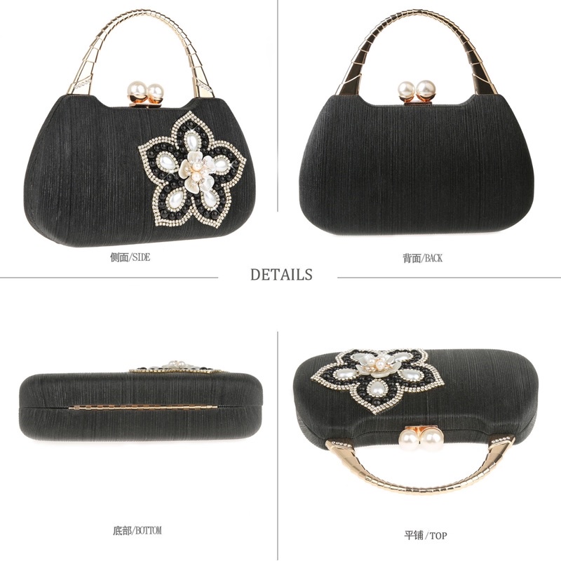 Túi xách dự tiệc bà sui đính hoa mai khóa hạt châu sang trọng